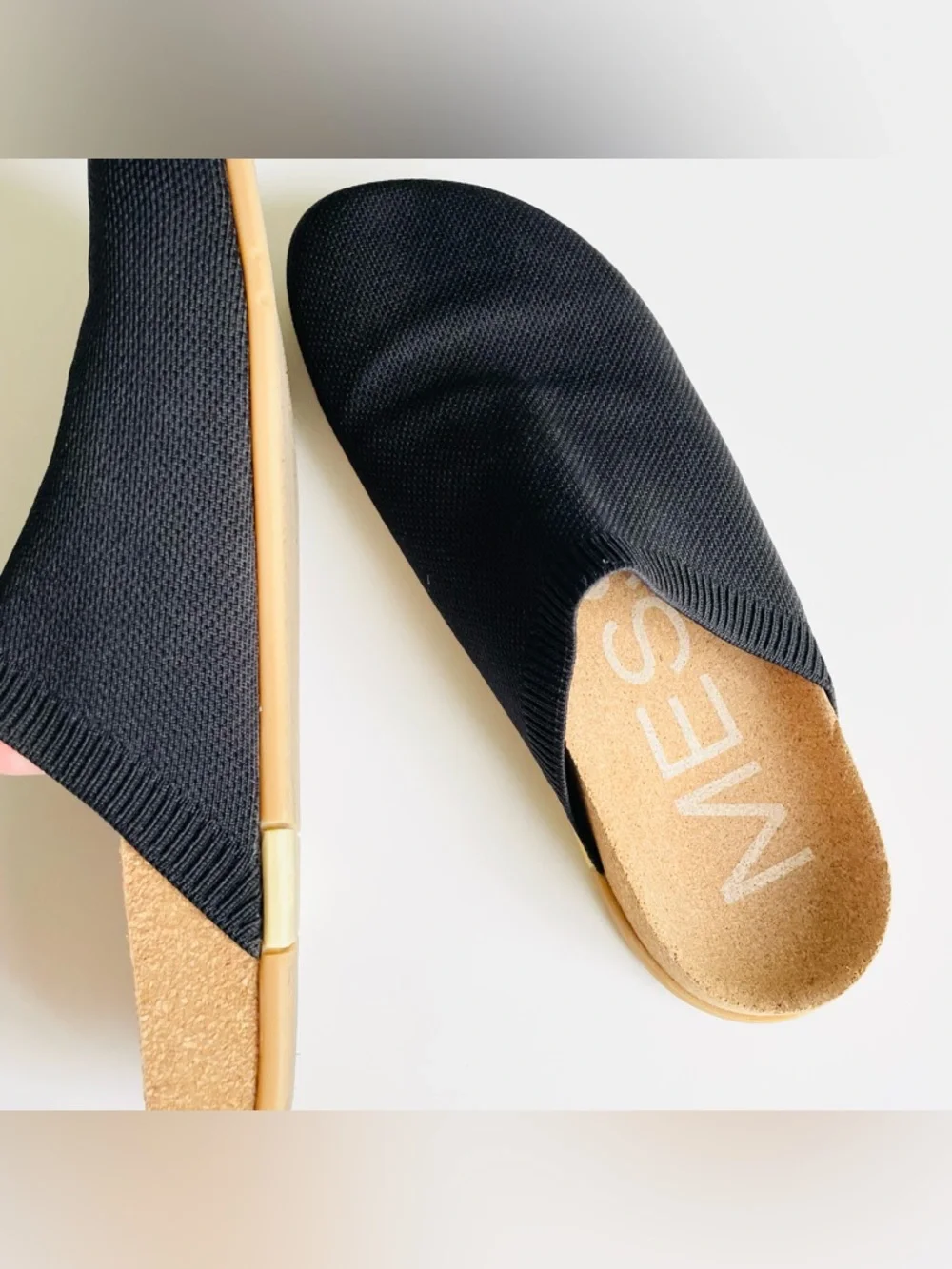 Message Men’s EU 44 (US 11-11.5) Henning Mule black closed toe knit cork slip on